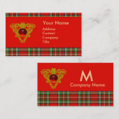 GOLD CELTIC HEART, RUBY, RED GREEN SCOTTISH TARTAN VISITEKAARTJE (Voorkant / Achterkant)