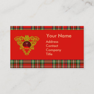 GOLD CELTIC HEART, RUBY, RED GREEN SCOTTISH TARTAN VISITEKAARTJE