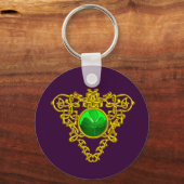 GOLD CELTIC HEART, SHAMROCK St Patrick's Day Paars Sleutelhanger (Voorkant)