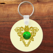 GOLD CELTIC HEART, SHAMROCK St Patrick's Day White Sleutelhanger (Voorkant)