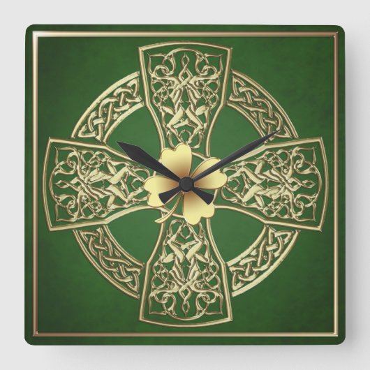 Gold Celtic Irish Square Clock Vierkante Klok (Voorkant)
