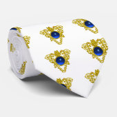 GOLD CELTIC KNOT HEART JEWEL BLUE GEMSTONE White Stropdas (Opgerold)