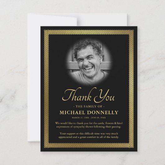 Gold Celtic Knot Photo Funeral Bedankkaart (Voorkant)