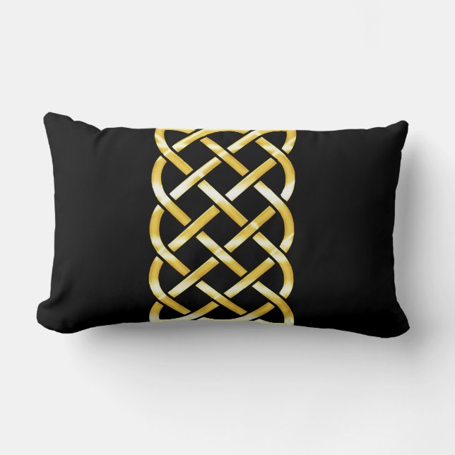 Gold Celtic Knot Tegen een zwarte achtergrond Kussen (Voorkant)