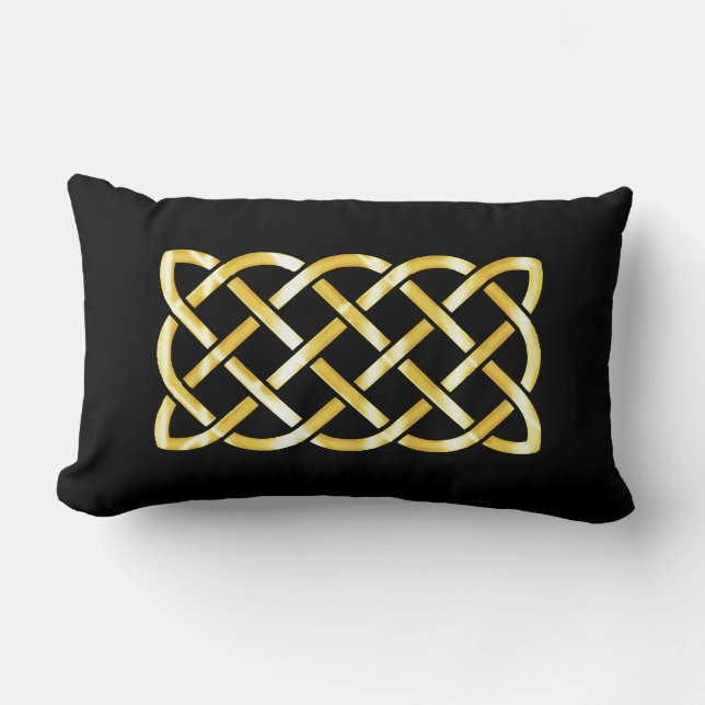 Gold Celtic Knot Tegen een zwarte achtergrond Kussen (Voorkant)