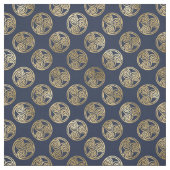 Gold Celtic Tris Spirals in Circles Blue Stof (Swatch)