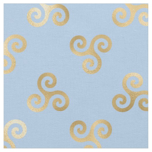 Gold Celtic Triskante Spirals op Light Blue Stof (Close Up)