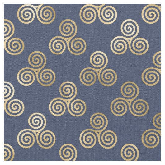 Gold Celtic Triskante Spirals op Navy Blue Stof (Close Up)