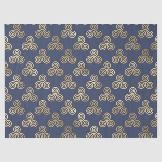 Gold Celtic Triskante Spirals op Navy Blue Tissuepapier (Voorkant)