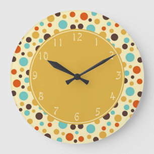 Gold center Polka Dots Retro Blue Yellow Red Grote Klok