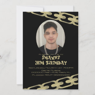 Gold Chain Adult Birthday Party Photo Invitation Kaart