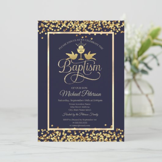 Gold Chalice Confetti Navy Blue Kaart (Staand voorkant)