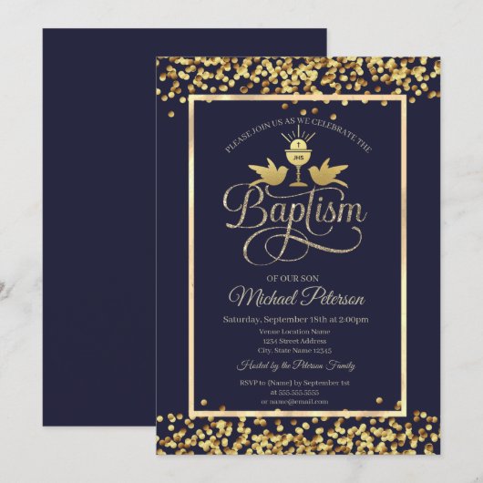 Gold Chalice Confetti Navy Blue Kaart (Voorkant / Achterkant)