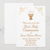 Gold Chalice First Holy Communion Invitation Kaart (Voorkant / Achterkant)