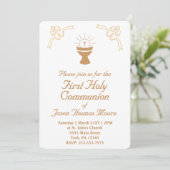 Gold Chalice First Holy Communion Invitation Kaart (Staand voorkant)