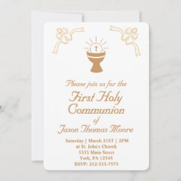 Gold Chalice First Holy Communion Invitation Kaart