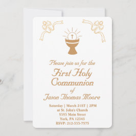 Gold Chalice First Holy Communion Invitation Kaart