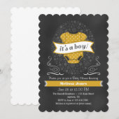 Gold Chalkboard Boy Baby shower Invite Kaart (Voorkant / Achterkant)