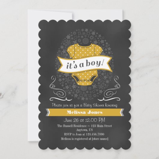 Gold Chalkboard Boy Baby shower Invite Kaart (Voorkant)