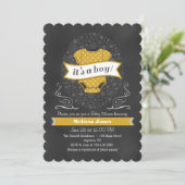 Gold Chalkboard Boy Baby shower Invite Kaart (Staand voorkant)