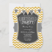 Gold Chalkboard Chevron Birthday Invite Kaart (Voorkant)