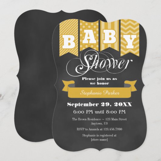 Gold Chalkboard Flag Baby shower Invite Kaart (Voorkant / Achterkant)