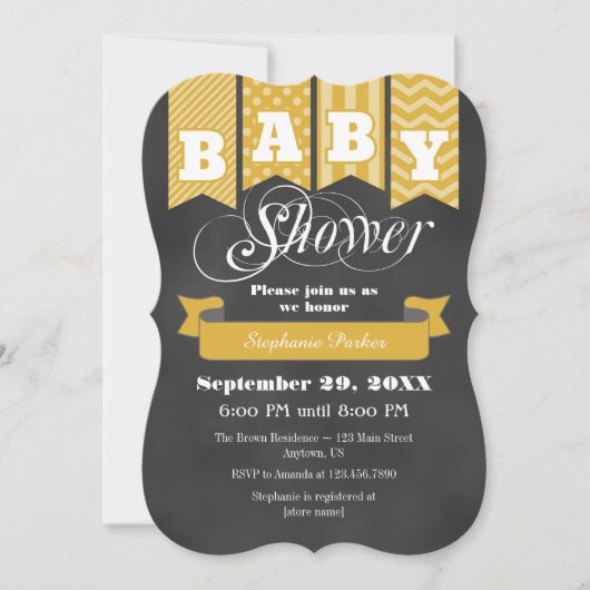 Gold Chalkboard Flag Baby shower Invite Kaart (Voorkant)