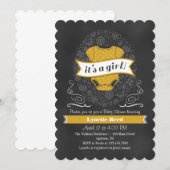 Gold Chalkboard Girl Baby shower Invite Kaart (Voorkant / Achterkant)