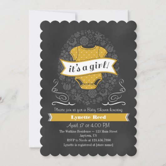 Gold Chalkboard Girl Baby shower Invite Kaart (Voorkant)