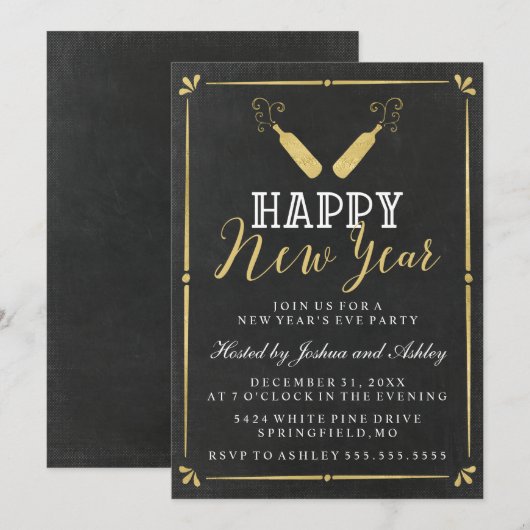 Gold Chalkboard nieuwjaarsfeest Kaart (Voorkant / Achterkant)
