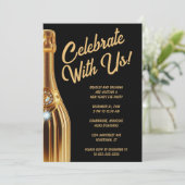 Gold Champagne Bottle on Black New Year's Eve  Kaart (Staand voorkant)