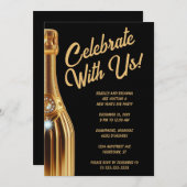 Gold Champagne Bottle on Black New Year's Eve Kaart (Voorkant / Achterkant)