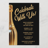Gold Champagne Bottle on Black New Year's Eve  Kaart (Voorkant)