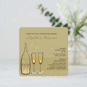 Gold Champagne Bubble Classy Wedding Shower Invite Kaart (Staand voorkant)