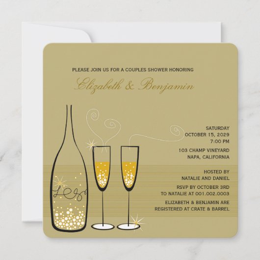 Gold Champagne Bubble Classy Wedding Shower Invite Kaart (Voorkant)