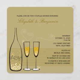 Gold Champagne Bubble Classy Wedding Shower Invite Kaart