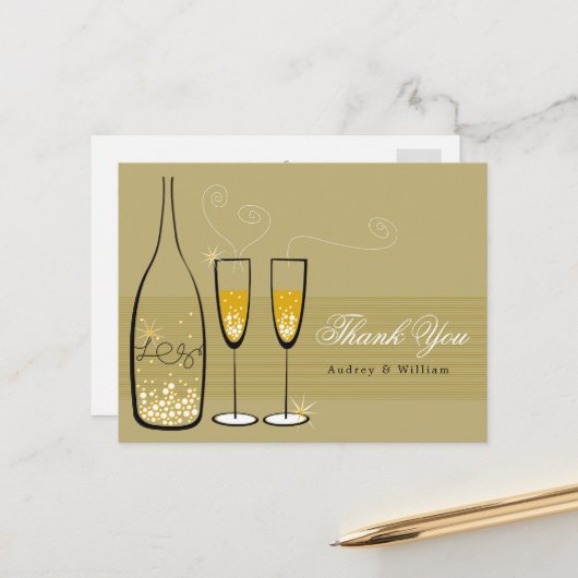 Gold Champagne Bubble Elegant Wedding Bedankt Briefkaart (Voorkant / Achterkant in situ)