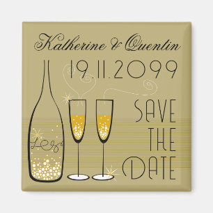 Gold Champagne bubble Modern Classy Save the Date Magneet