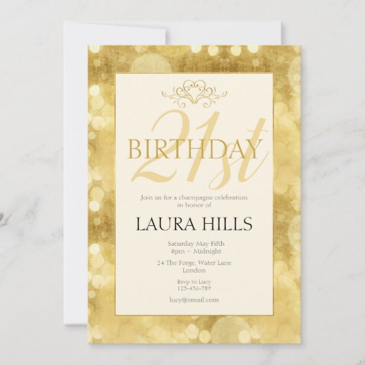 Gold Champagne Bubbles 21ste verjaardag Uitnodigin Kaart (Voorkant)