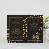 Gold Champagne Bubbles BlackGold Wedding Program (Staand voorkant)