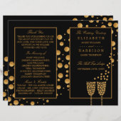 Gold Champagne Bubbles BlackGold Wedding Program (Voorkant / Achterkant)