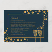 Gold Champagne Bubbles, blauw/goud, bruiloft Detai Informatiekaartje (Voorkant)