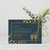 Gold Champagne Bubbles, blauw/goud, bruiloft Detai Informatiekaartje (Staand voorkant)