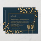 Gold Champagne Bubbles, blauw/goud, bruiloft Detai Informatiekaartje (Voorkant / Achterkant)