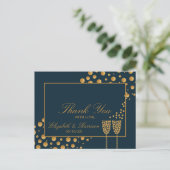 Gold Champagne Bubbles - Blauw & goud - Hartelijk  Briefkaart (Staand voorkant)