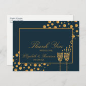 Gold Champagne Bubbles - Blauw & goud - Hartelijk Briefkaart (Voorkant / Achterkant)