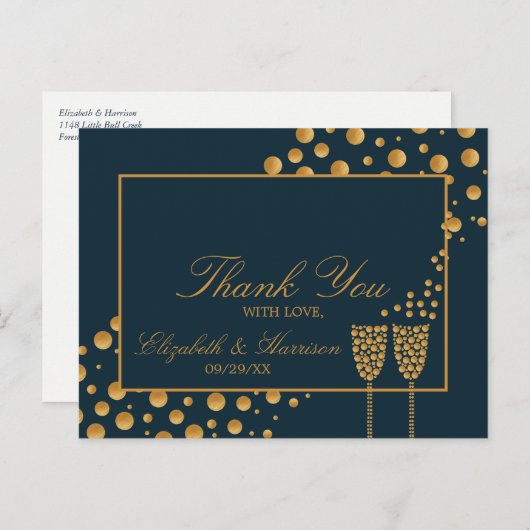Gold Champagne Bubbles - Blauw & goud - Hartelijk  Briefkaart (Voorkant / Achterkant)
