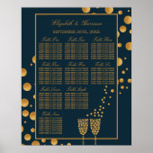 Gold Champagne Bubbles, blauwe & goudzetkaart Poster (Voorkant)