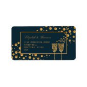 Gold Champagne Bubbles - Blue & Gold - Weddenschap Etiket (Voorkant)