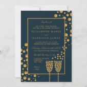 Gold Champagne Bubbles - Blue & Gold - Weddenschap Kaart (Voorkant)